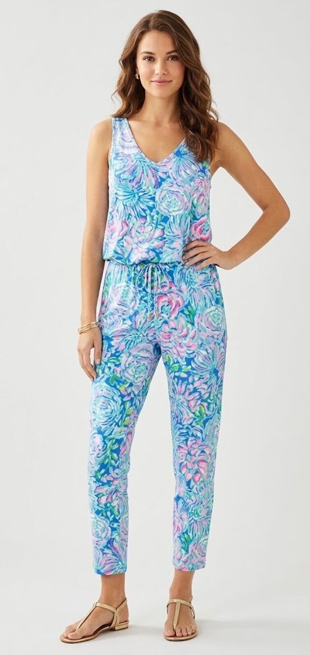 Lilly Pulitzer Paulina Jumpsuit Full Bloom Coastal Tropical Blue Large